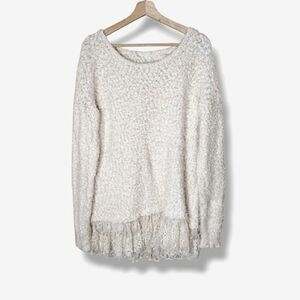 Areve Anthropologie Eyelash Knit Longline Sweater Back Bow Size XL NWT